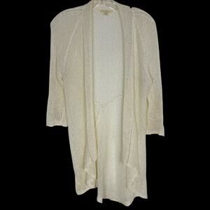 Eileen Fisher Linen Blend Cardigan Women Medium Ivory Open Front Asymmetrica Hem